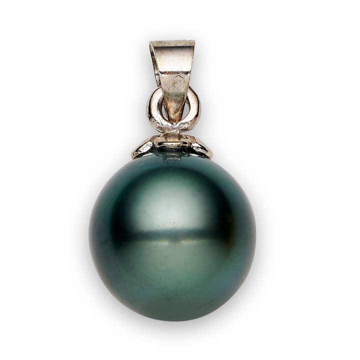 South Sea Black Pearls 14ct White Gold Pendant 12-13 mm AAA for wholesale by Vayo Pearls
