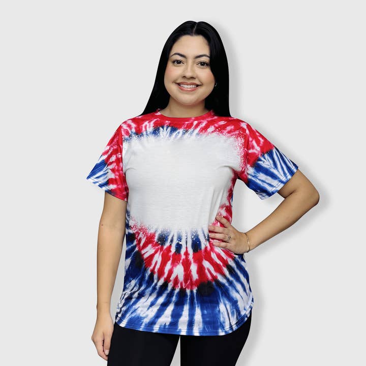 ILTEX Apparel - Wholesale Sublimation Blank T-Shirt - Women's - Tie Dye 4th of July Blank Faux Bleached Top