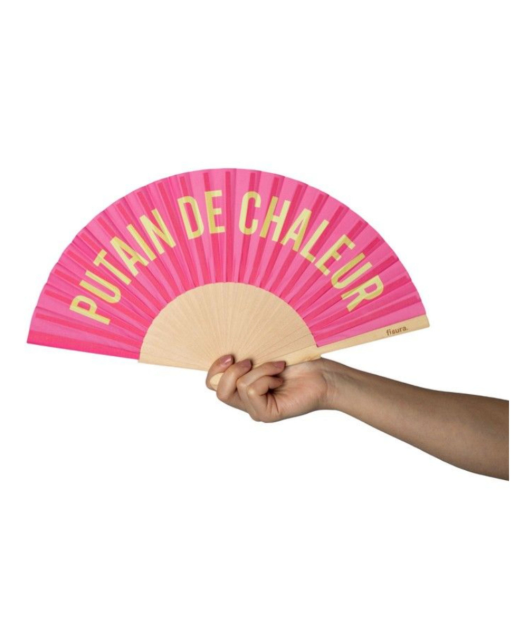 Les Vilaines Filles - Wholesale Handheld Folding Fan - Fushia and yellow P***** heat fan1