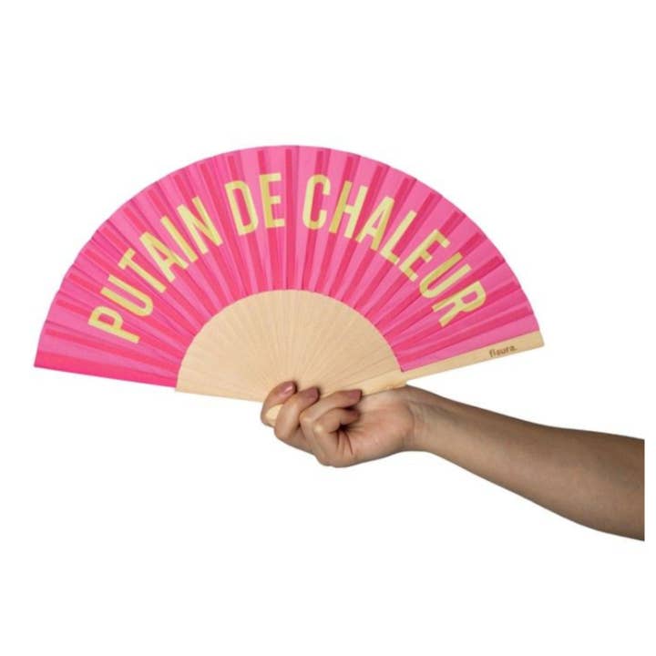 Les Vilaines Filles - Wholesale Handheld Folding Fan - Fushia and yellow P***** heat fan1