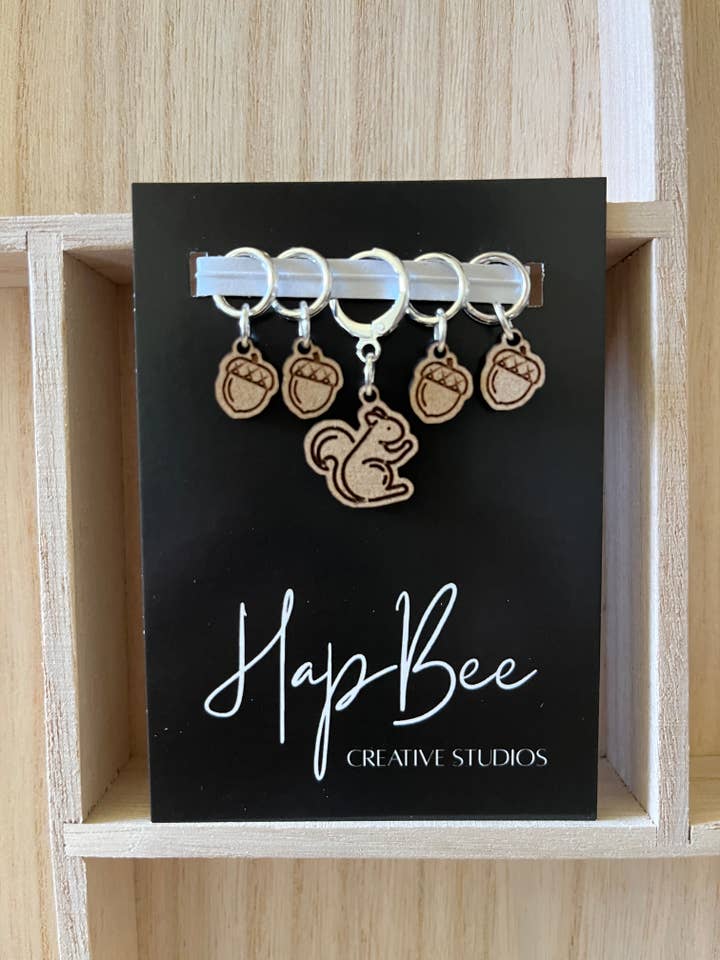 SQUIRREL MOMENT Stitch Marker set for wholesale by HapBee Creative Studios