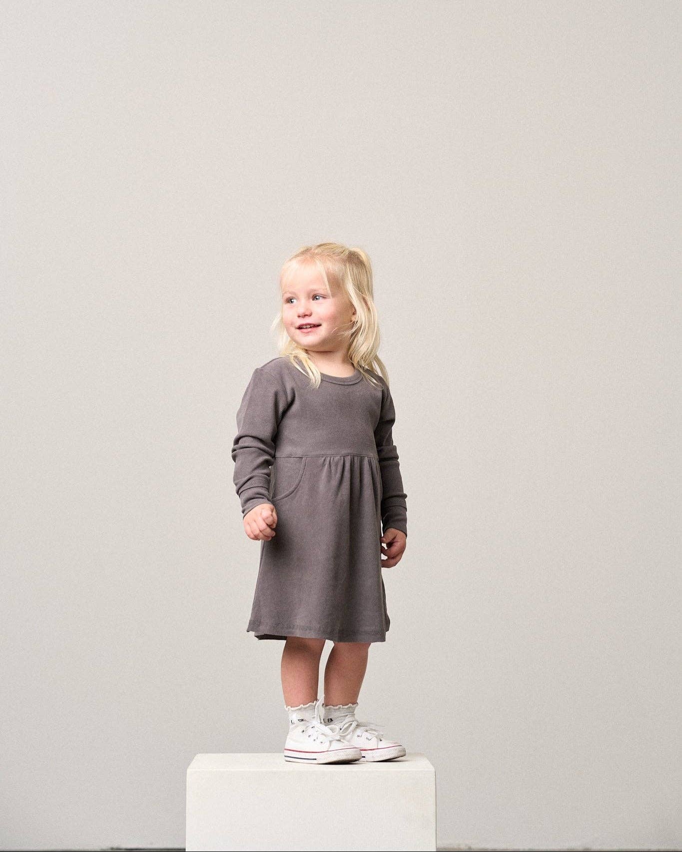 Little Bipsy - Wholesale Dress - Kids - Long Sleeve Ribbed Dress - Graphite1