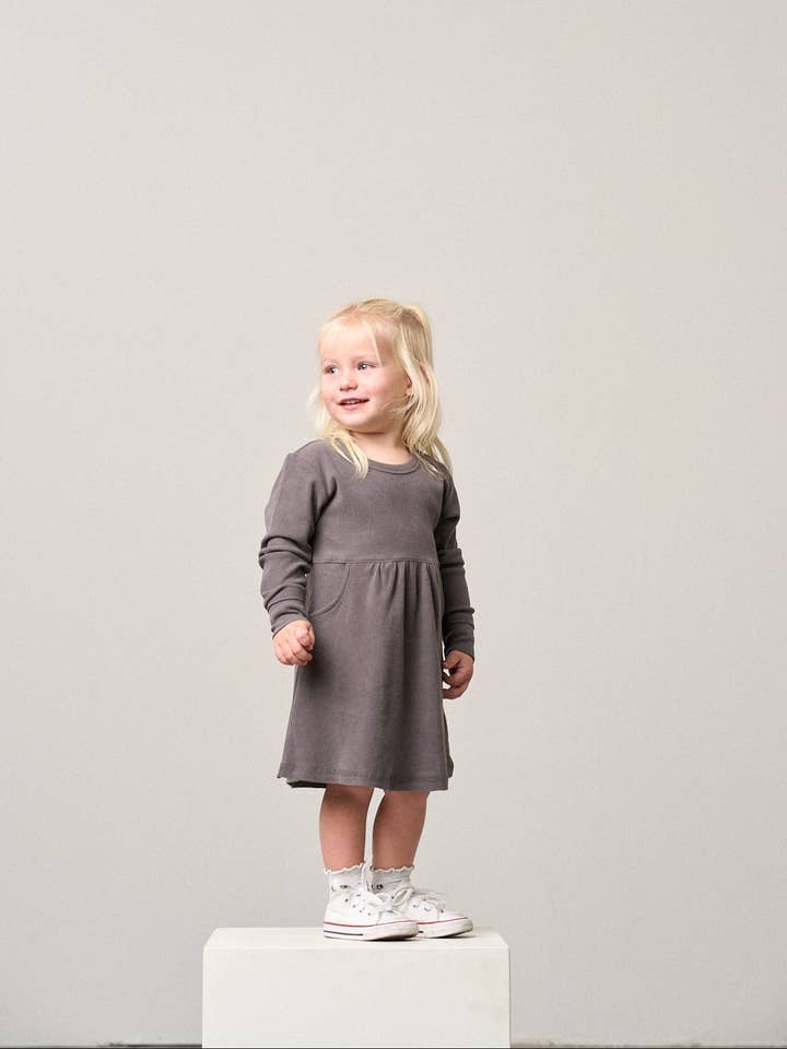 Little Bipsy - Wholesale Dress - Kids - Long Sleeve Ribbed Dress - Graphite1