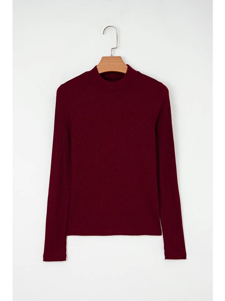 Red Dahlia Solid Metallic Ribbed Knit Long Sleeve Top for wholesale on Faire5