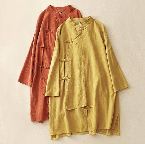 Whisper Mint - Wholesale Dress - Women's - Cotton linen women's literary retro mid-length shirt dress8