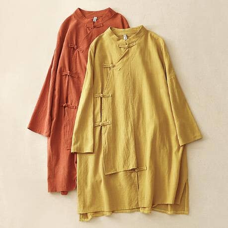 Whisper Mint - Wholesale Dress - Women's - Cotton linen women's literary retro mid-length shirt dress8