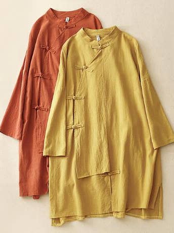 Mittellanges literarisches Retro-Hemdkleid für Damen aus Baumwollleinen für den Großhandel von Whisper Mint