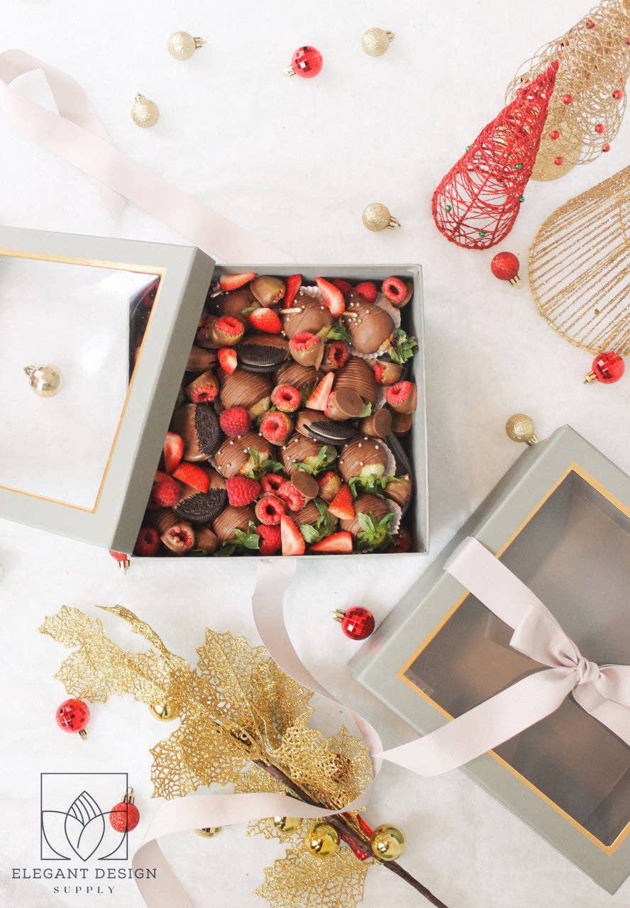 Elegant Design Supply – Caixa de presente por atacado – Caixa de Presente Quadrada com Tampa Transparente e Fita - Várias Cores - Para Arranjos de Flores/ Presentes / Morangos com Chocolate de Luxo20