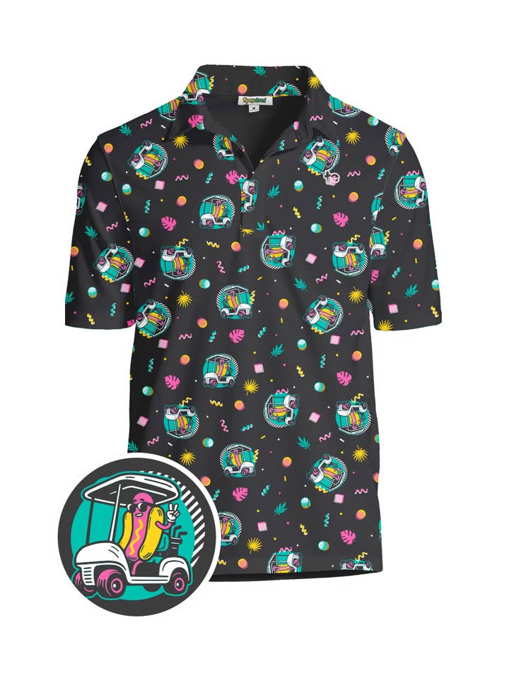 Tipsy Elves – Polo - Homem por atacado – Camisola Polo de Golfe com Cão e Cachorro-Quente - Roupa de Golfe Divertida para Homens