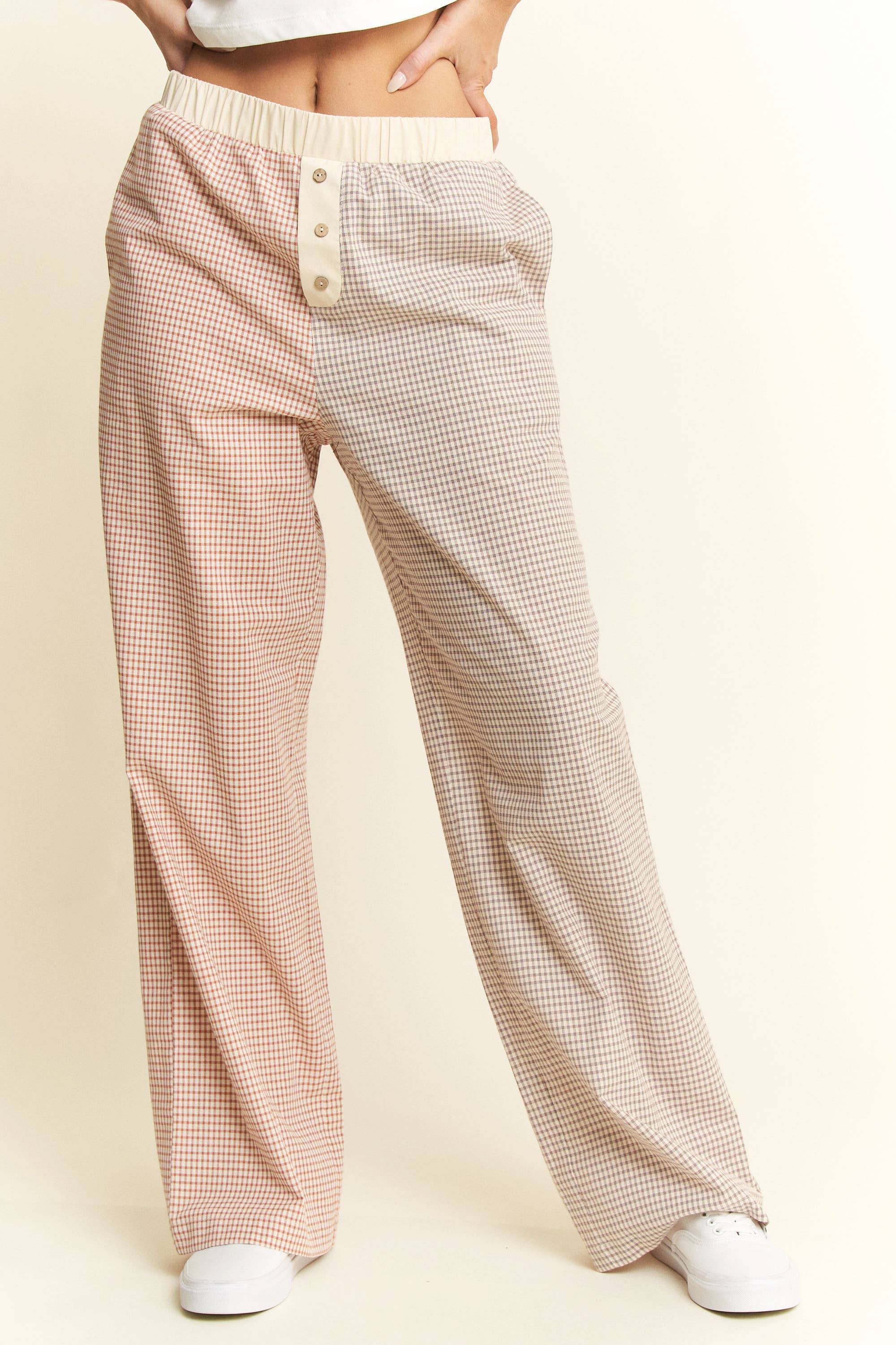 JADE BY JANE – Calças - Mulher por atacado – CALÇAS COLORBLOCK COM ESTAMPA XADREZ TAMANHO GRANDE12