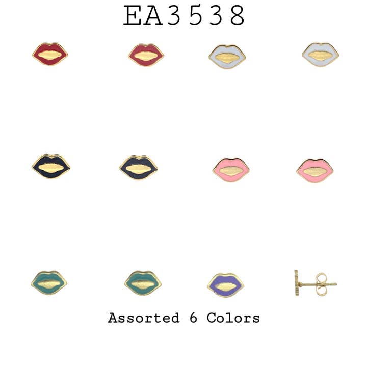 Piccoli orecchini in acciaio inossidabile a forma di labbro in colori assortiti per la vendita all'ingrosso da parte di Nisso & Co. NYC Jewelry Wholesale