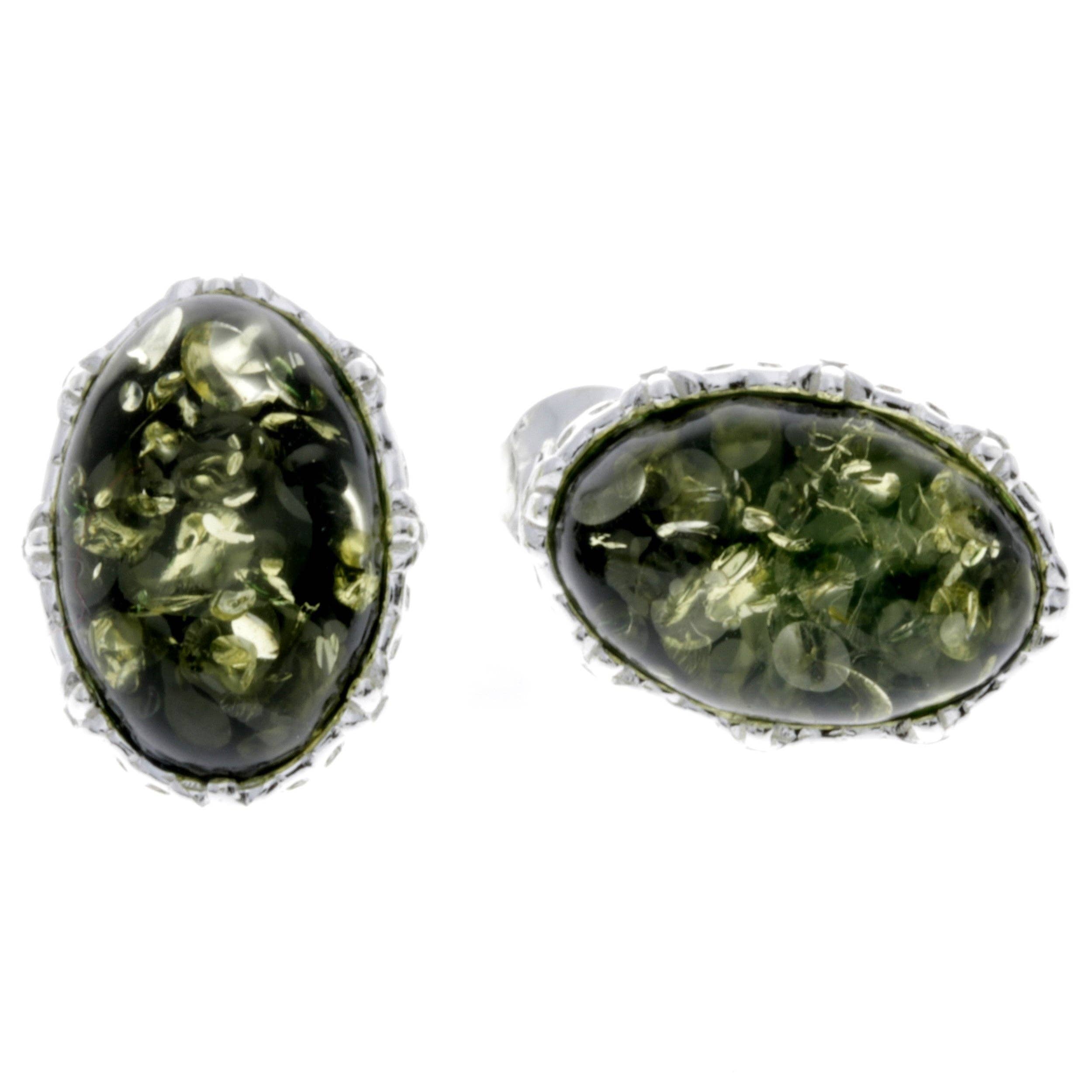 SilverAmber Jewellery - Wholesale Stud/Post Earrings - 925 Sterling Silver & Genuine Baltic Amber Classic Oval Studs Earrings - M6504