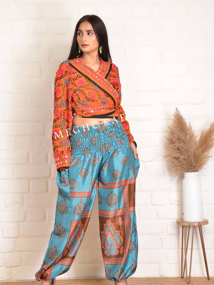 Meghcraft - Wholesale Pants – Women's - Upcycled Silk Harem Pants with Smocked Waist0