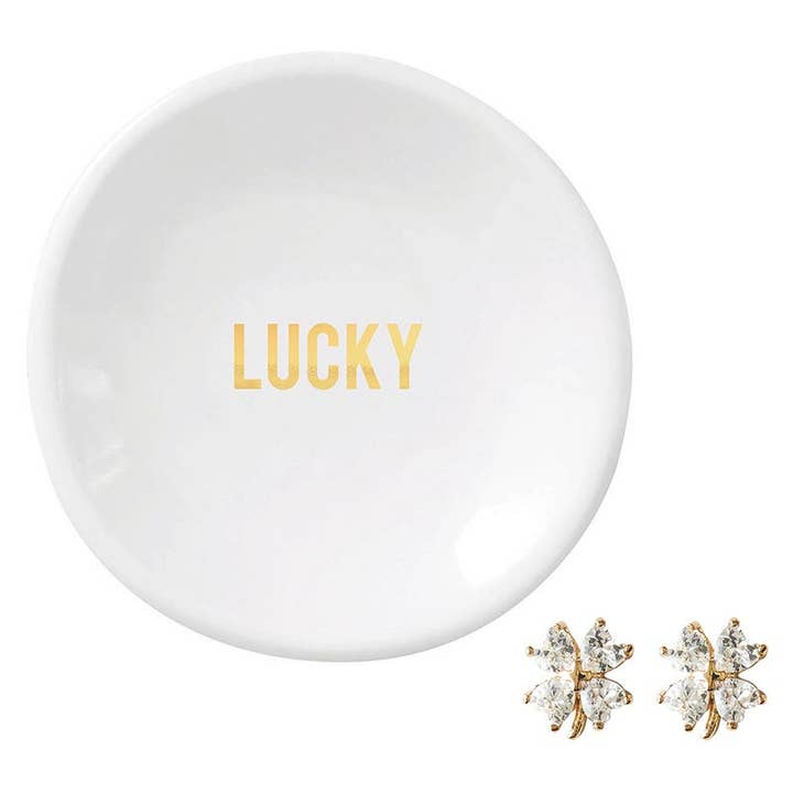 Ceramic Ring Dish & Earrings - Lucky for wholesale by Santa Barbara Design Studio by Creative Brands