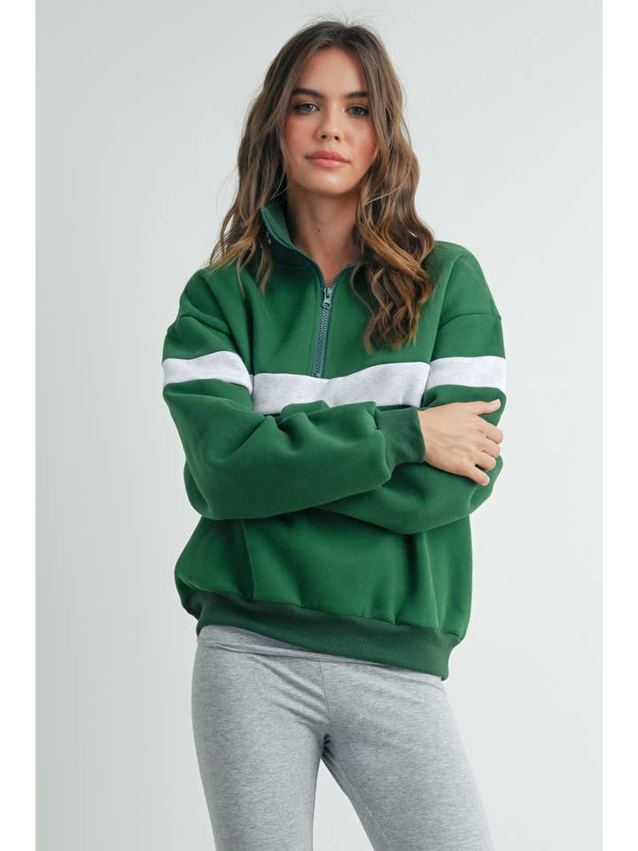 BUTTERMELON - Wholesale Sweatshirt - Women's - Two-Toned Half Zip Collar Sweatshirt - BMT753552