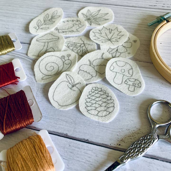 Rose Stitch Art - Wholesale Embroidery/Cross Stitch Supplies - Stick and stitch embroidery patches. Woodland Autumn edition. Stick on and sew. Customise T-shirts, sweaters, bags, cushions etc.2