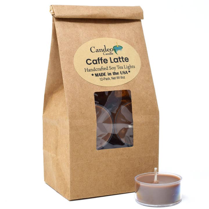 Candeo Candle - Wholesale Tea Light Candles - Caffe Latte, Soy Tea Light 12-Pack