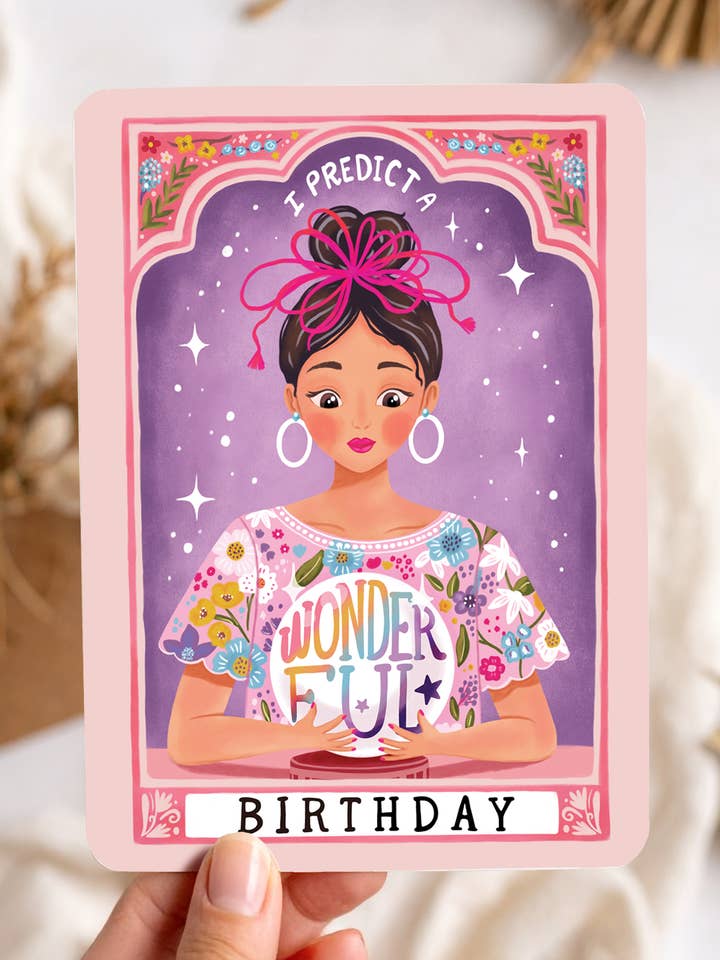 Kaart felicitatie verjaardag waarzegster tarot ansichtkaart voor wholesale door Aniet Illustration