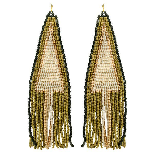 Olive One Arrow Beaded Fringe Earrings for wholesale by Eeyou Istchee Clothing Co.