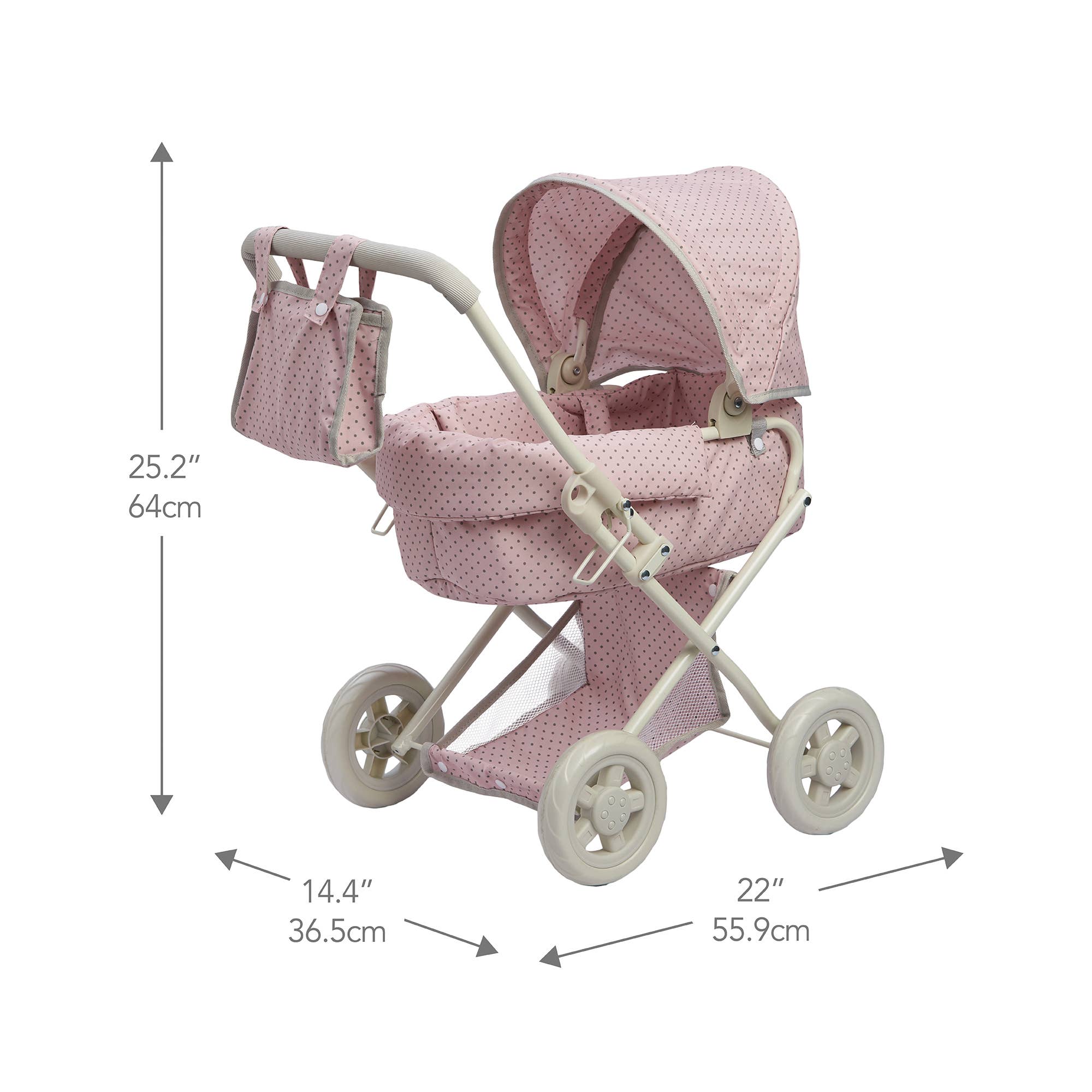 Polka Dots Princess Baby Doll Deluxe Stroller - Pink & Grey for wholesale on Faire3