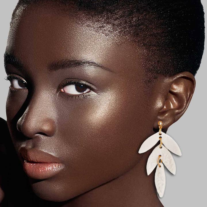 Pale Pink Clay Leaf Shape Bridal Earrings for wholesale by PinktownUSA