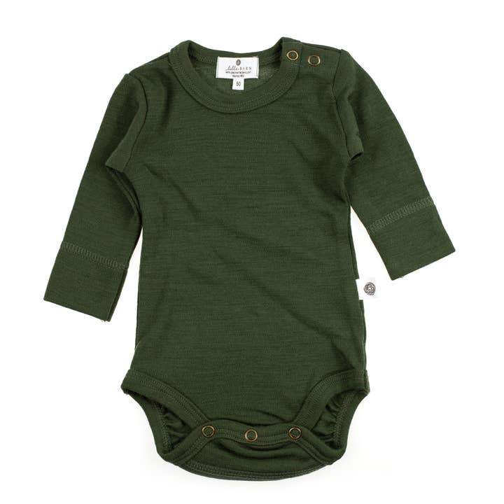 Lille Barn - Wholesale Bodysuit (Non-Footed) - Baby - Woolen Romper long sleeve – Merino Wool - Rifle Green