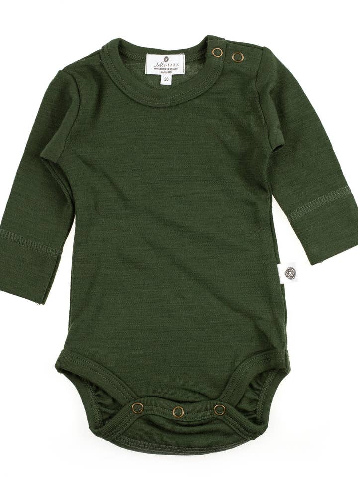 Woolen Romper long sleeve – Merino Wool - Rifle Green for wholesale by Lille Barn