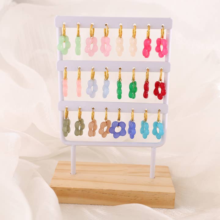 Set van bloem resin creolen. voor wholesale door joya