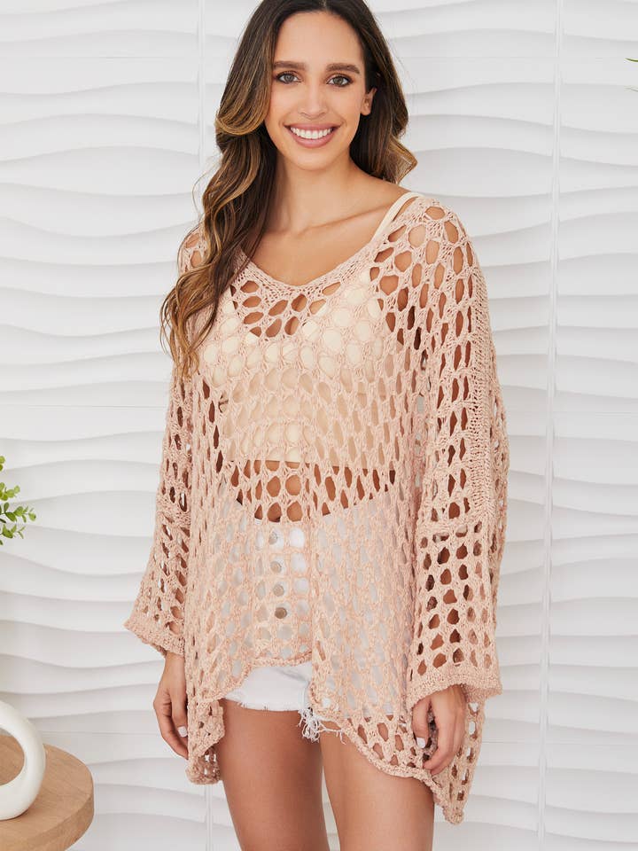 OPEN KNIT CROCHET DROP SHOULDER COVERUP(72392/800810-BLS) for wholesale by MILIO MILANO