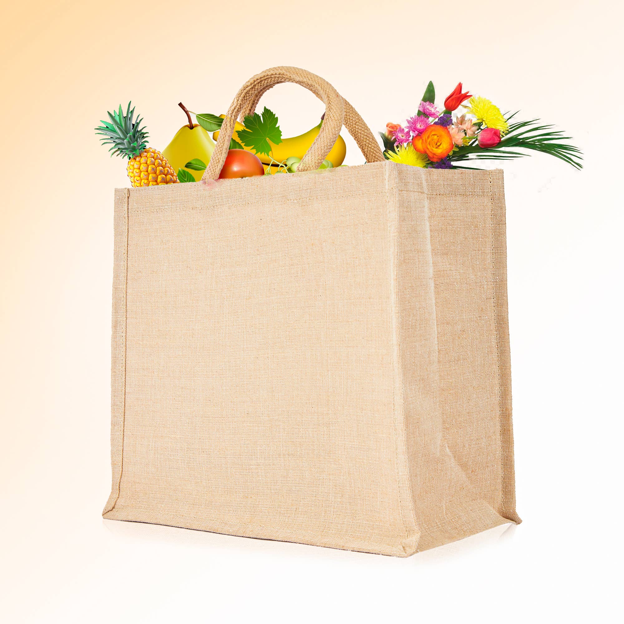 ecojutebags - Vendita all'ingrosso Borsa per shopping/spesa - 4 Borse per la Spesa in Iuta con Manici 12"x13"x7"9