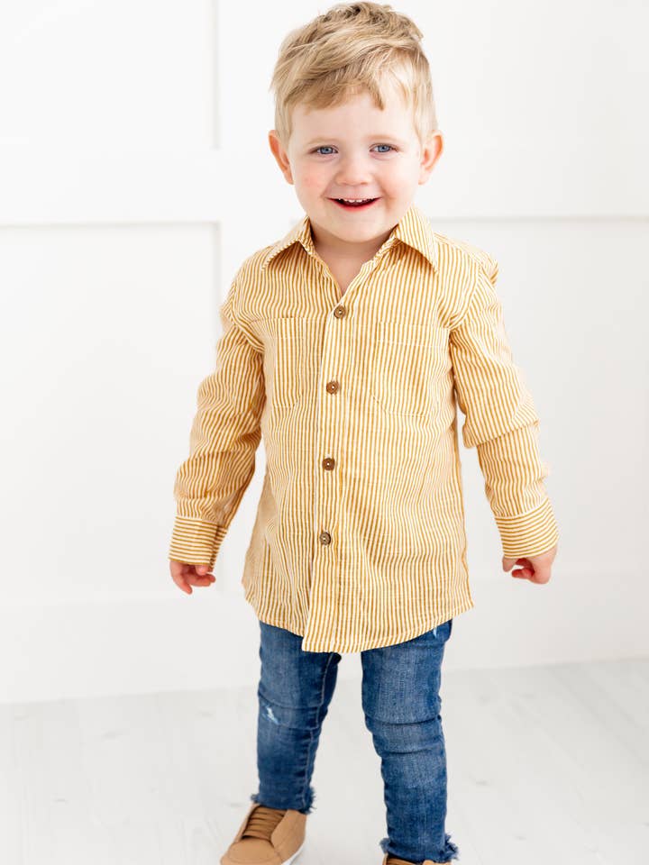 Yo Baby - Wholesale Button Down Shirt - Kids - Mustard Stripes Printed Boys Shirts12