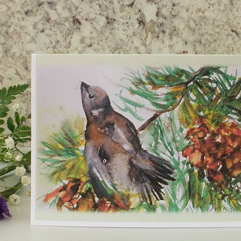 Fine Art For Small Spaces - Wholesale Everyday Greeting Card - Pine Bird Watercolor Nature Art Blank Note Card