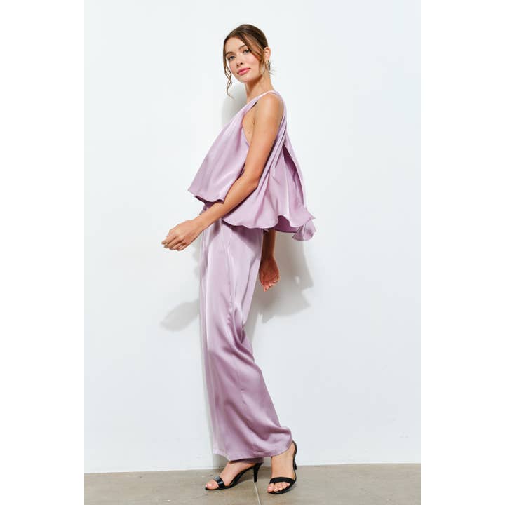 Satin Round Neck Sleeveless Jumpsuit for wholesale by INA