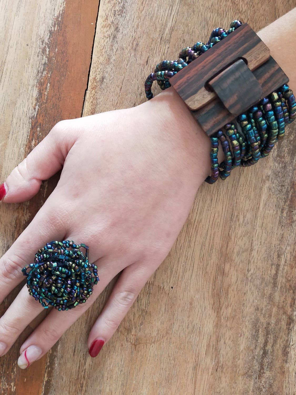 Bijondo - Wholesale Cocktail/Statement Ring - Elegant Glass Bead Flower Ring, costume jewelry17