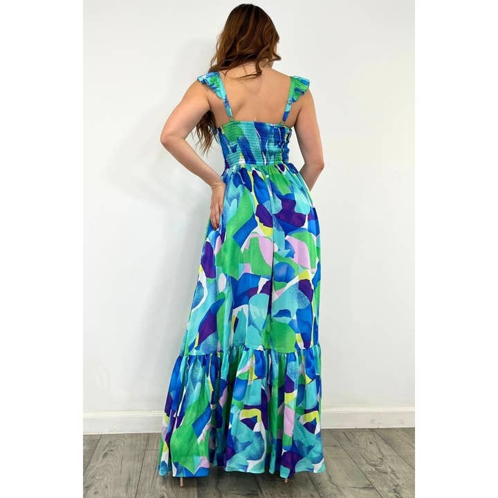 Esmeray Clothing - Wholesale Dress - Women's - Smocked Back Print Maxi Dress with Adjustable Straps1