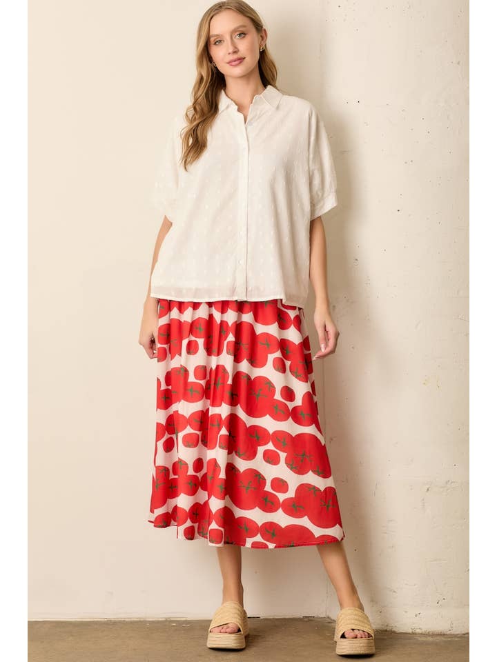 TOMATO PRINTED MIDI SKIRT for wholesale on Faire