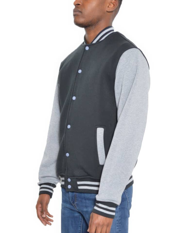 CC Wholesale Clothing - Wholesale Varsity/Baseball Jacket - Men's - Mens Fleece Snap Button Varsity Jacket