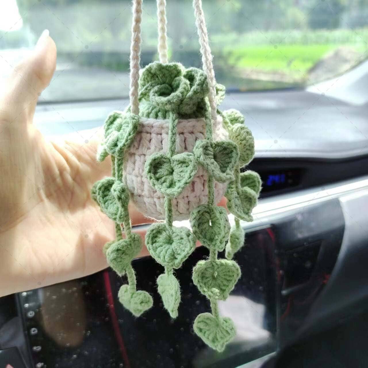 Anh2 LTD - Vente Breloque décorative pour voiture – unisexe - Plantes Monstera au crochet, breloques de voiture, plante suspendue au crochet0