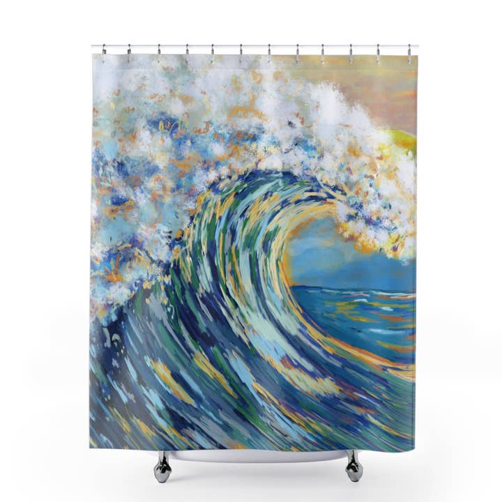 Blue Cava - Wholesale Shower Curtain - Ocean Wave Shower Curtain – Colorful Coastal Bathroom Decor0