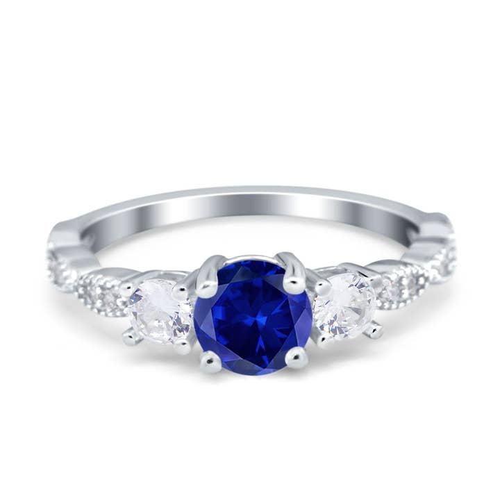 Art Deco Vintage Round Simulated Blue Sapphire CZ Engagement Ring for wholesale by Blue Apple Imports