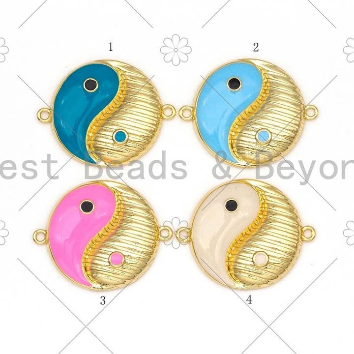 Colorful Enamel Yinyang Round Shape Connector, 18K Gold Filled Tai Ji Connector,Necklace Bracelet Religious Connector,25x31mm,Sku#LK451 for wholesale by BestBeads&Beyond