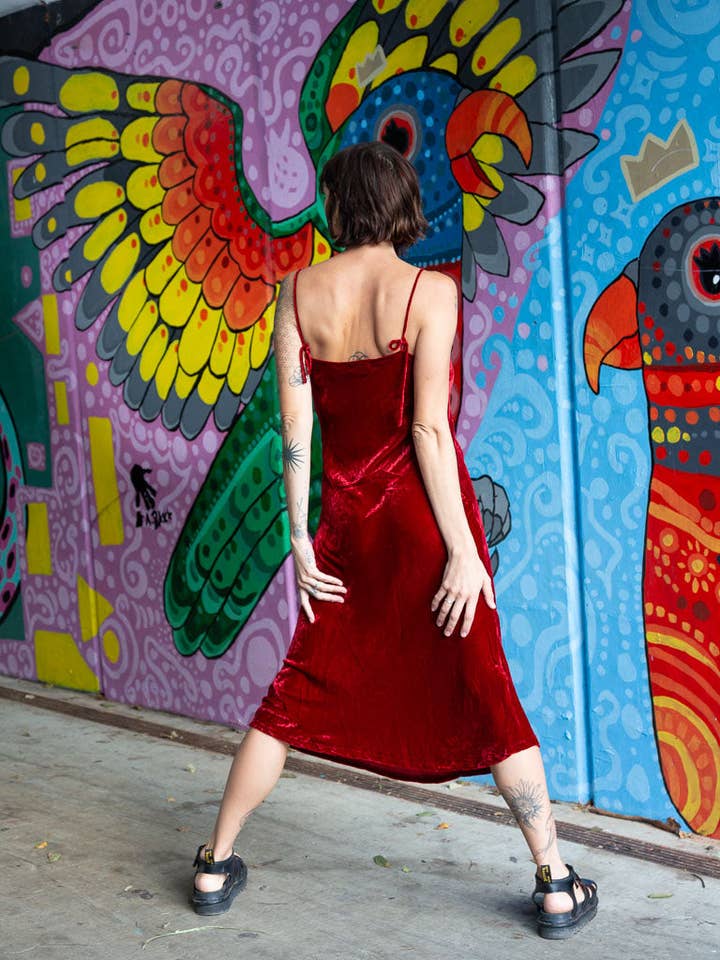 TABOO FASHION - Wholesale Slip – Women's - Silk Velvet Slip Maxi Red4