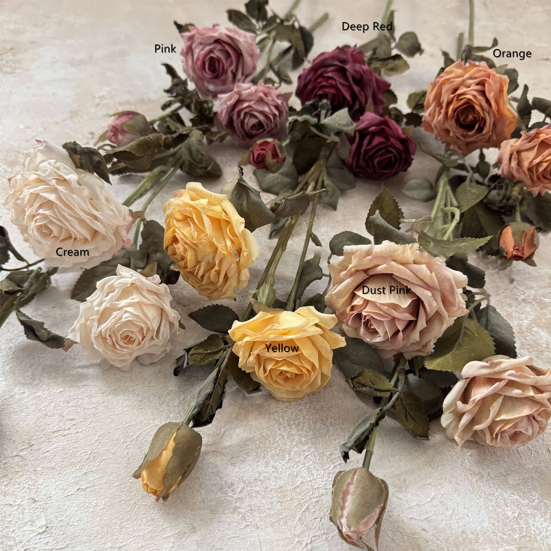 Sweet Home Deco - Vendita all'ingrosso Fiori finti - Ramo di Rosa Singola Faux Vintage da 23'', 3 Fiori, Petalo Bruciato9