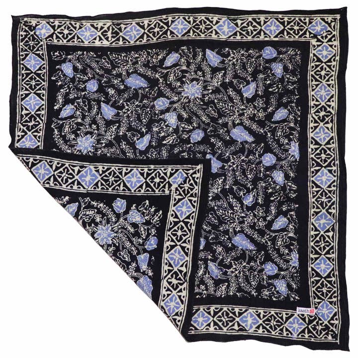 Bandana Batik Azul Marinho Folhagem, 100% Algodão, Lenço de Cabelo Tingido à Mão por atacado de Kasih Co-op
