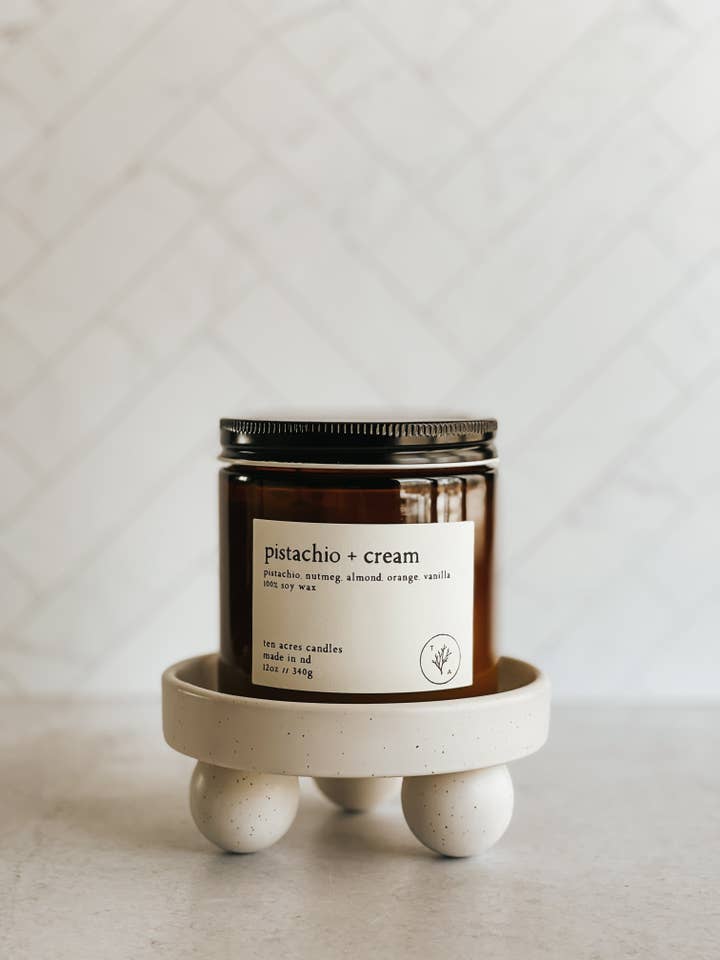 Pistachio + Cream // 12oz soy candle for wholesale by Ten Acres Candles