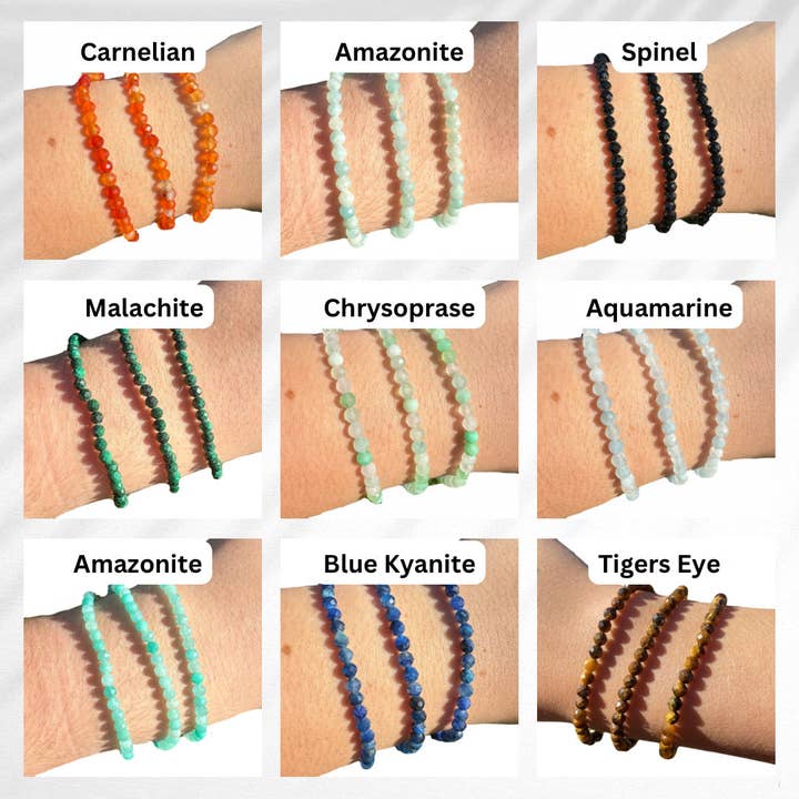 Moon Mountain Gems - Wholesale Beaded Bracelet - 4mm Faceted Gemstone Bracelet, Dainty Crystal Bracelet, Faceted Crystal Bracelet