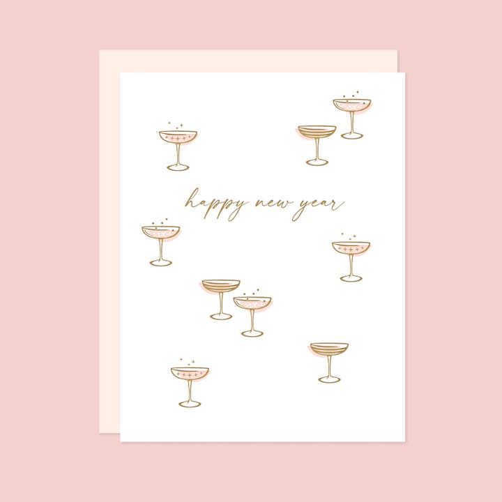 Missive - Wholesale New Year's Card - Happy New Year Cocktails Letterpress Greeting Card