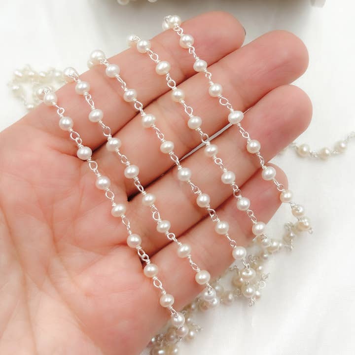 PRL33. Freshwater Pearl Round Shape 925 Sterling Silver Wire Chain for wholesale by Tresor Jewelry Inc.