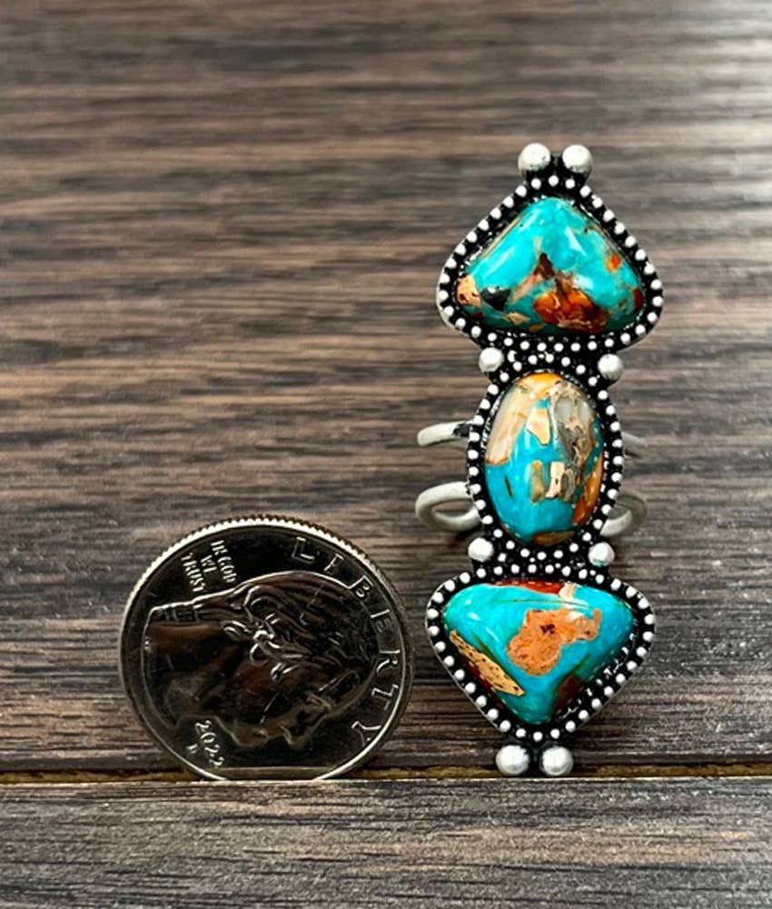 ISAC Trading Inc - Wholesale Cocktail/Statement Ring - 750476, 2" Navajo Gemstone, Brass Adjustable Ring 2