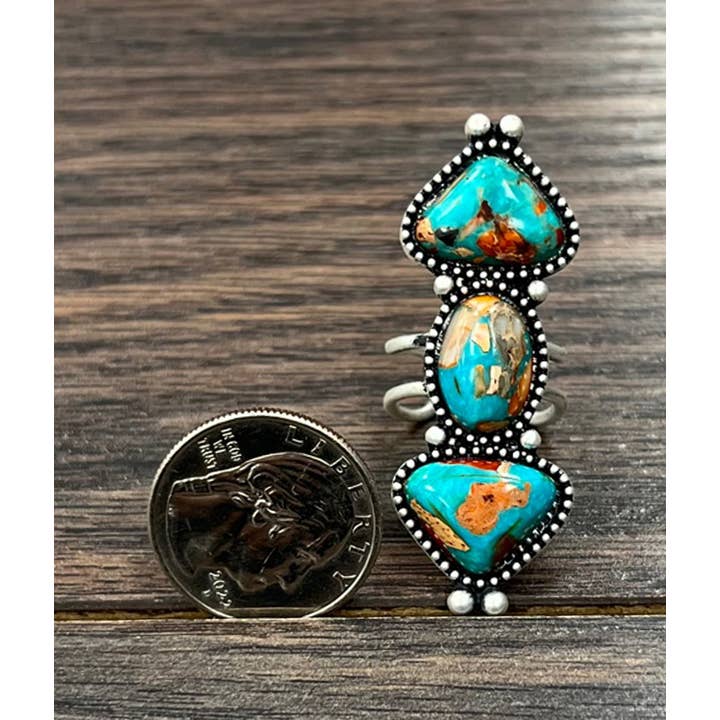 ISAC Trading Inc - Wholesale Cocktail/Statement Ring - 750476, 2" Navajo Gemstone, Brass Adjustable Ring 2